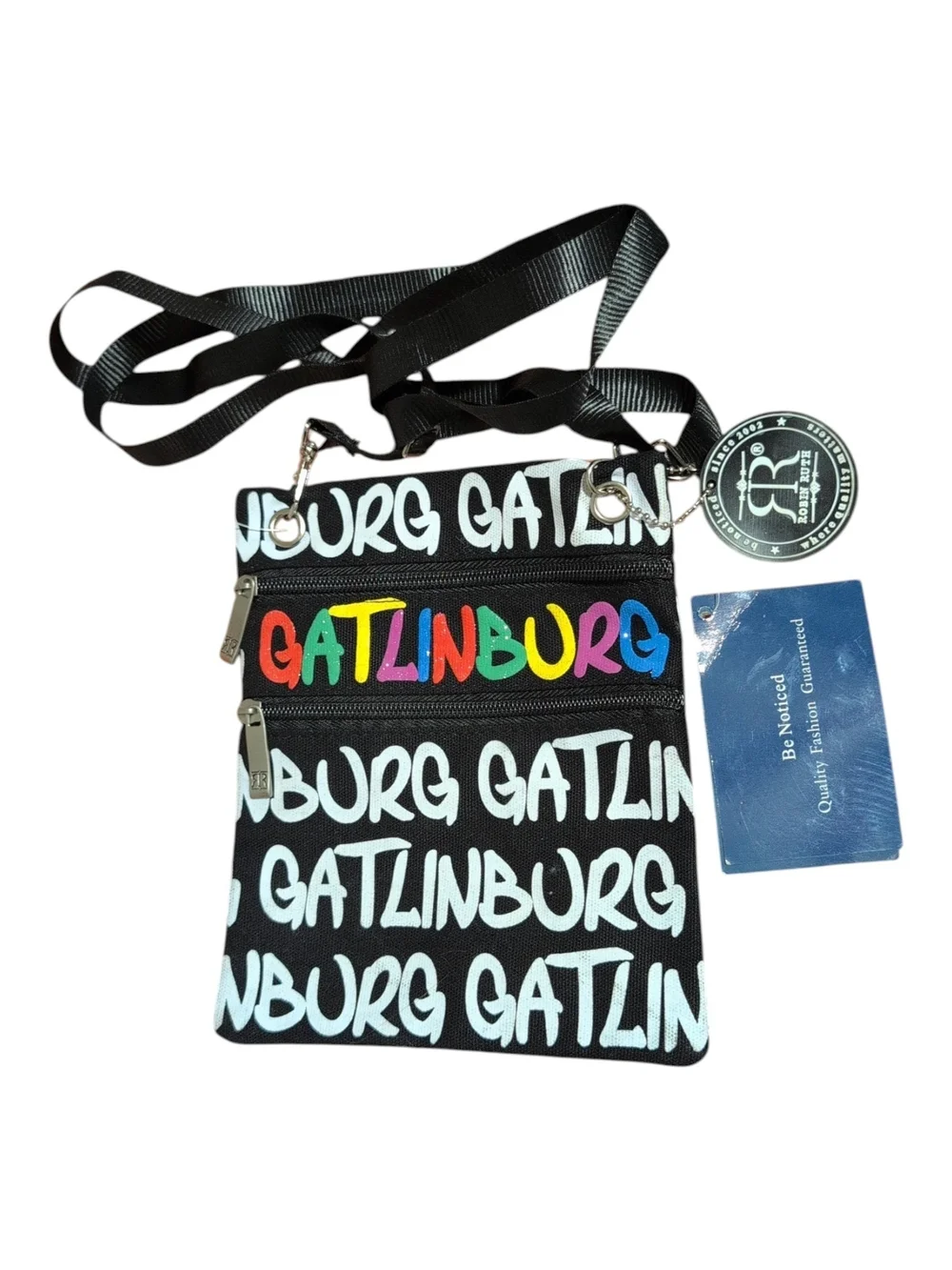 Robin Ruth Black/White Crossbody Bag with Multicolor Gatlinburg Accent